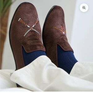Brown Embroidered Men's Loafers